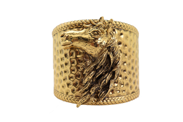 Brand New Women Gold Fashion Metal Wrist Cuff Bracelet Horse Head Animal Rodeo Jewelry Hot