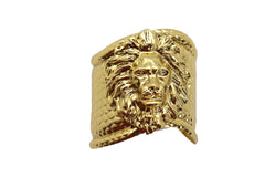 Western Gold Cuff Bracelet Lion Head Hammered Metal Style