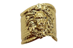 Western Gold Cuff Bracelet Lion Head Hammered Metal Style