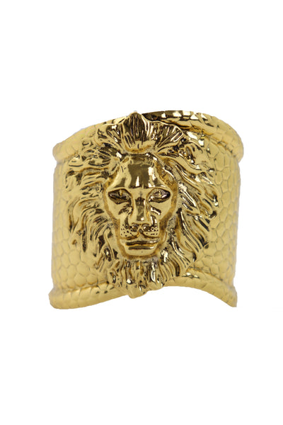 Brand New Women Western Fashion Jewelry Gold Cuff Bracelet Lion Head Hammered Metal Style