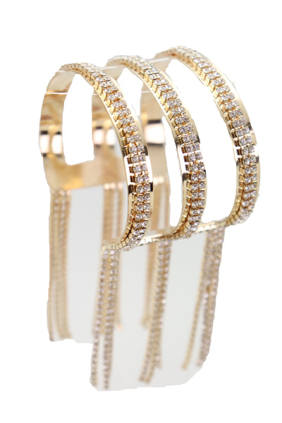 Brand New Women Fancy Fashion Gold Metal Cuff Bracelet Bling Long Tassel Fringes Jewelry