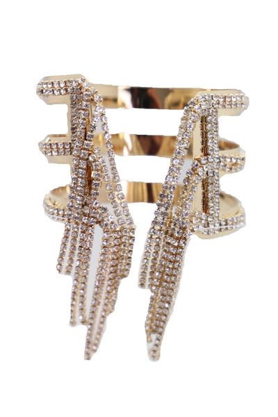 Brand New Women Fancy Fashion Gold Metal Cuff Bracelet Bling Long Tassel Fringes Jewelry