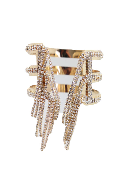 Brand New Women Fancy Fashion Gold Metal Cuff Bracelet Bling Long Tassel Fringes Jewelry