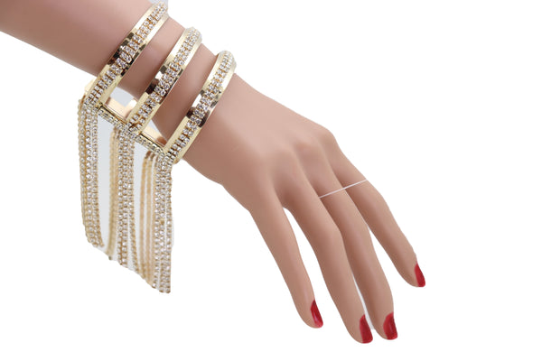 Brand New Women Fancy Fashion Gold Metal Cuff Bracelet Bling Long Tassel Fringes Jewelry