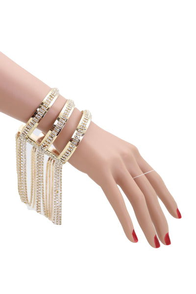 Brand New Women Fancy Fashion Gold Metal Cuff Bracelet Bling Long Tassel Fringes Jewelry