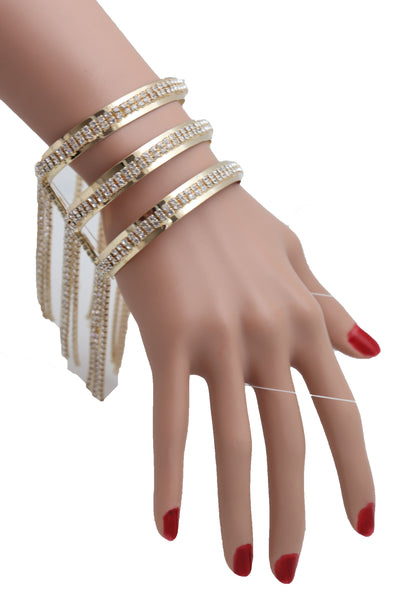 Brand New Women Fancy Fashion Gold Metal Cuff Bracelet Bling Long Tassel Fringes Jewelry