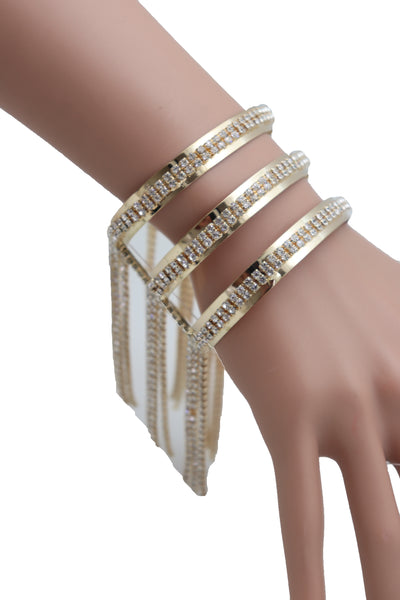 Brand New Women Fancy Fashion Gold Metal Cuff Bracelet Bling Long Tassel Fringes Jewelry
