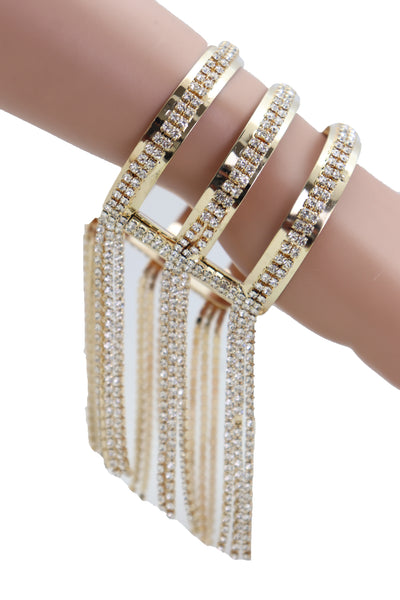 Brand New Women Fancy Fashion Gold Metal Cuff Bracelet Bling Long Tassel Fringes Jewelry