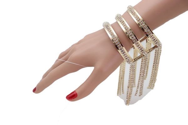Brand New Women Fancy Fashion Gold Metal Cuff Bracelet Bling Long Tassel Fringes Jewelry