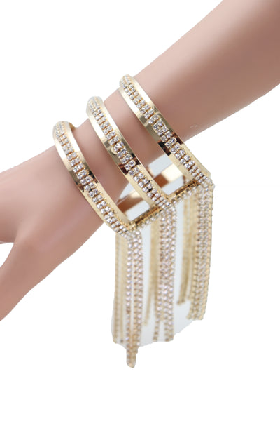 Brand New Women Fancy Fashion Gold Metal Cuff Bracelet Bling Long Tassel Fringes Jewelry