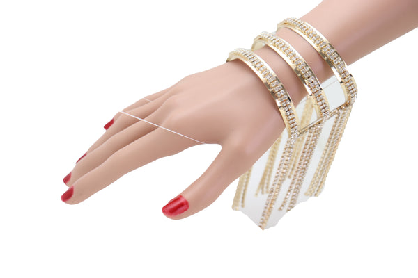 Brand New Women Fancy Fashion Gold Metal Cuff Bracelet Bling Long Tassel Fringes Jewelry