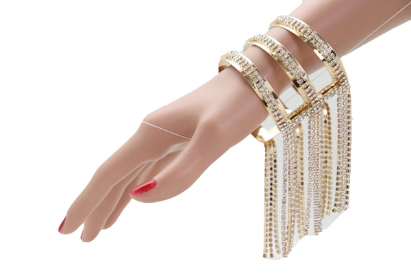 Brand New Women Fancy Fashion Gold Metal Cuff Bracelet Bling Long Tassel Fringes Jewelry