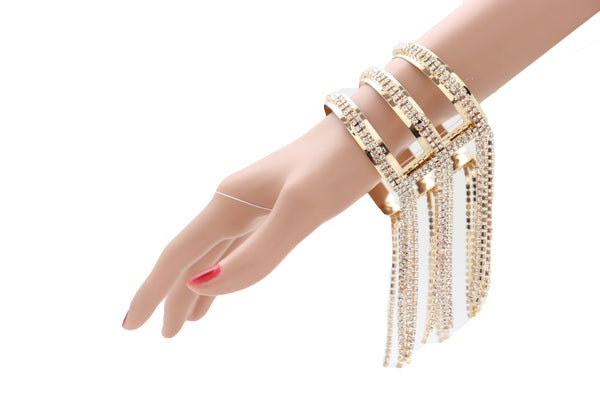 Brand New Women Fancy Fashion Gold Metal Cuff Bracelet Bling Long Tassel Fringes Jewelry