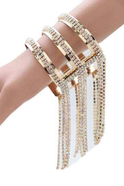 Brand New Women Fancy Fashion Gold Metal Cuff Bracelet Bling Long Tassel Fringes Jewelry