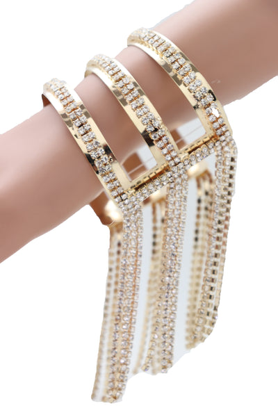 Brand New Women Fancy Fashion Gold Metal Cuff Bracelet Bling Long Tassel Fringes Jewelry