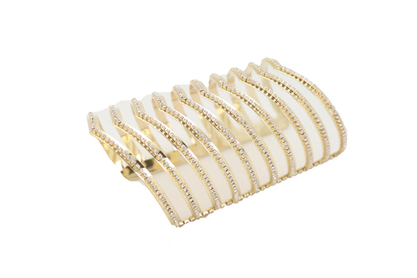 Brand New Women Jewelry Gold Metal Bling Extra Long Cuff Bracelet Fancy Chevron Wonder Hot