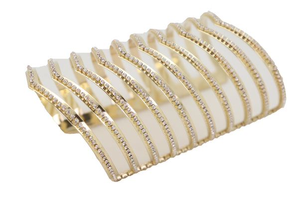 Brand New Women Jewelry Gold Metal Bling Extra Long Cuff Bracelet Fancy Chevron Wonder Hot