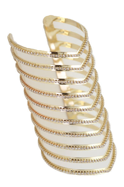 Brand New Women Jewelry Gold Metal Bling Extra Long Cuff Bracelet Fancy Chevron Wonder Hot
