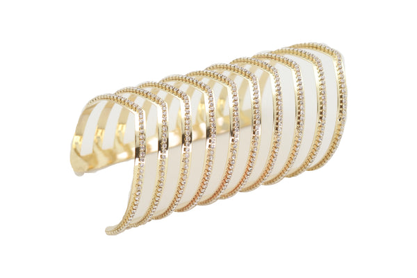 Brand New Women Jewelry Gold Metal Bling Extra Long Cuff Bracelet Fancy Chevron Wonder Hot