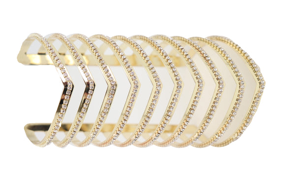 Brand New Women Jewelry Gold Metal Bling Extra Long Cuff Bracelet Fancy Chevron Wonder Hot