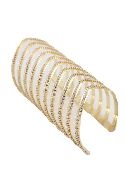 Brand New Women Jewelry Gold Metal Bling Extra Long Cuff Bracelet Fancy Chevron Wonder Hot