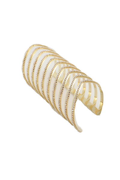 Brand New Women Jewelry Gold Metal Bling Extra Long Cuff Bracelet Fancy Chevron Wonder Hot