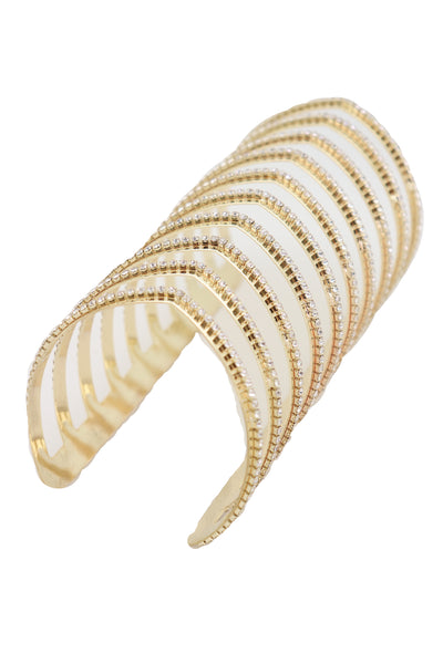 Brand New Women Jewelry Gold Metal Bling Extra Long Cuff Bracelet Fancy Chevron Wonder Hot
