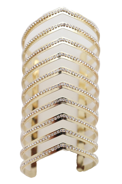 Brand New Women Jewelry Gold Metal Bling Extra Long Cuff Bracelet Fancy Chevron Wonder Hot