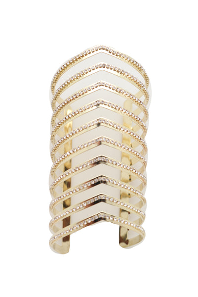 Brand New Women Jewelry Gold Metal Bling Extra Long Cuff Bracelet Fancy Chevron Wonder Hot