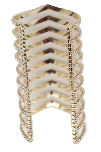Brand New Women Jewelry Gold Metal Bling Extra Long Cuff Bracelet Fancy Chevron Wonder Hot
