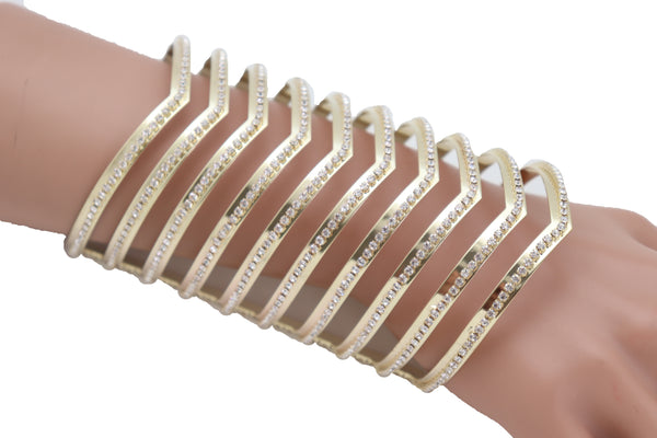 Brand New Women Jewelry Gold Metal Bling Extra Long Cuff Bracelet Fancy Chevron Wonder Hot
