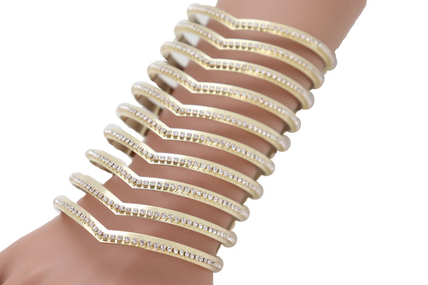 Brand New Women Jewelry Gold Metal Bling Extra Long Cuff Bracelet Fancy Chevron Wonder Hot