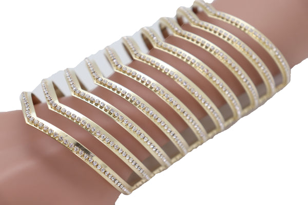Brand New Women Jewelry Gold Metal Bling Extra Long Cuff Bracelet Fancy Chevron Wonder Hot