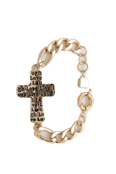 Brand New Women Gold Metal Chain Bracelet Religious Cross Fashion Jewelry Laugh Love Live