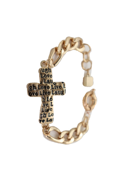 Brand New Women Gold Metal Chain Bracelet Religious Cross Fashion Jewelry Laugh Love Live