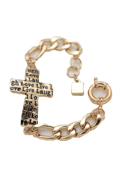 Brand New Women Gold Metal Chain Bracelet Religious Cross Fashion Jewelry Laugh Love Live