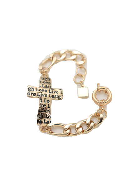 Brand New Women Gold Metal Chain Bracelet Religious Cross Fashion Jewelry Laugh Love Live