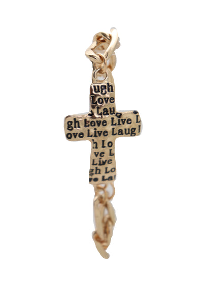 Brand New Women Gold Metal Chain Bracelet Religious Cross Fashion Jewelry Laugh Love Live