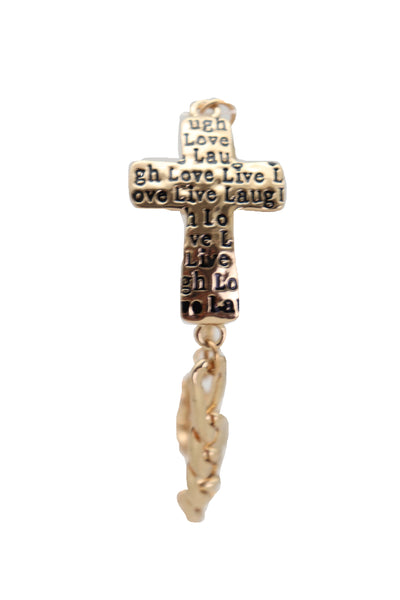 Brand New Women Gold Metal Chain Bracelet Religious Cross Fashion Jewelry Laugh Love Live