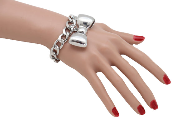 Brand New Women Bracelet Silver Metal Chain Link Bow Tie Ribbon Charm Gift Fashion Jewelry
