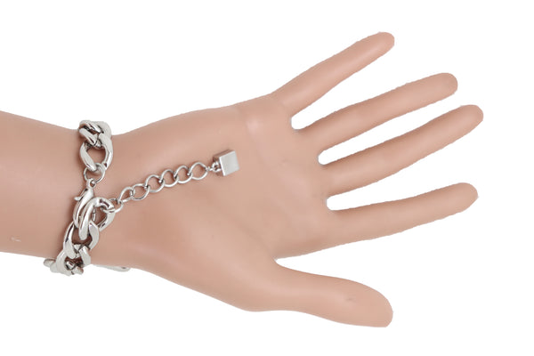 Brand New Women Bracelet Silver Metal Chain Link Bow Tie Ribbon Charm Gift Fashion Jewelry