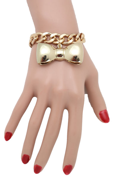 Brand New Women Bracelet Gold Color Metal Chain Bow Tie Charm Fashion Jewelry Present Gift