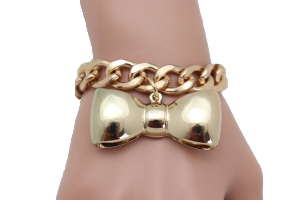 Brand New Women Bracelet Gold Color Metal Chain Bow Tie Charm Fashion Jewelry Present Gift