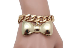 Bracelet Gold Color Metal Chain Bow Tie Charm Present Gift