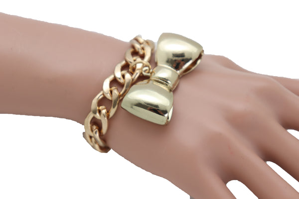 Brand New Women Bracelet Gold Color Metal Chain Bow Tie Charm Fashion Jewelry Present Gift