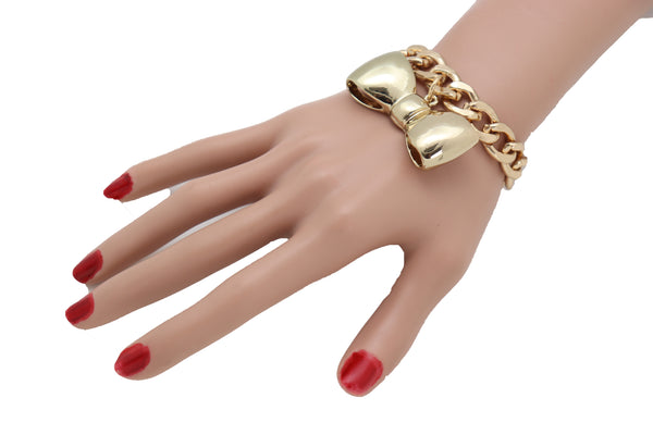 Brand New Women Bracelet Gold Color Metal Chain Bow Tie Charm Fashion Jewelry Present Gift