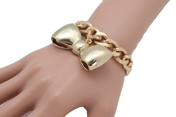 Brand New Women Bracelet Gold Color Metal Chain Bow Tie Charm Fashion Jewelry Present Gift