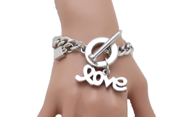 Brand New Women Bracelet Silver Metal Chain Friendship Fashion Jewelry LOVE Charm Nail Fun