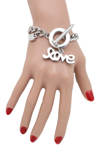 Brand New Women Bracelet Silver Metal Chain Friendship Fashion Jewelry LOVE Charm Nail Fun