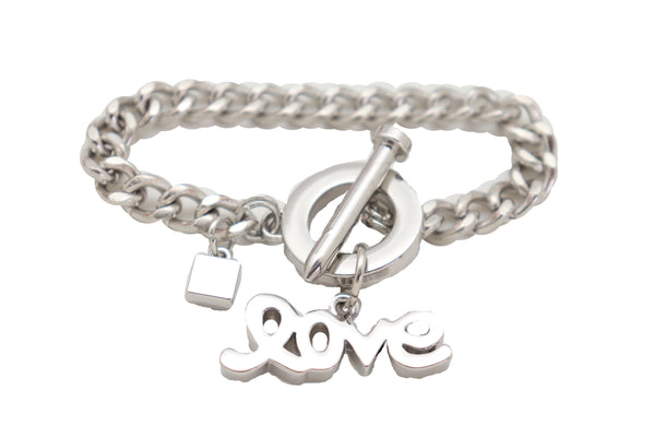 Brand New Women Bracelet Silver Metal Chain Friendship Fashion Jewelry LOVE Charm Nail Fun